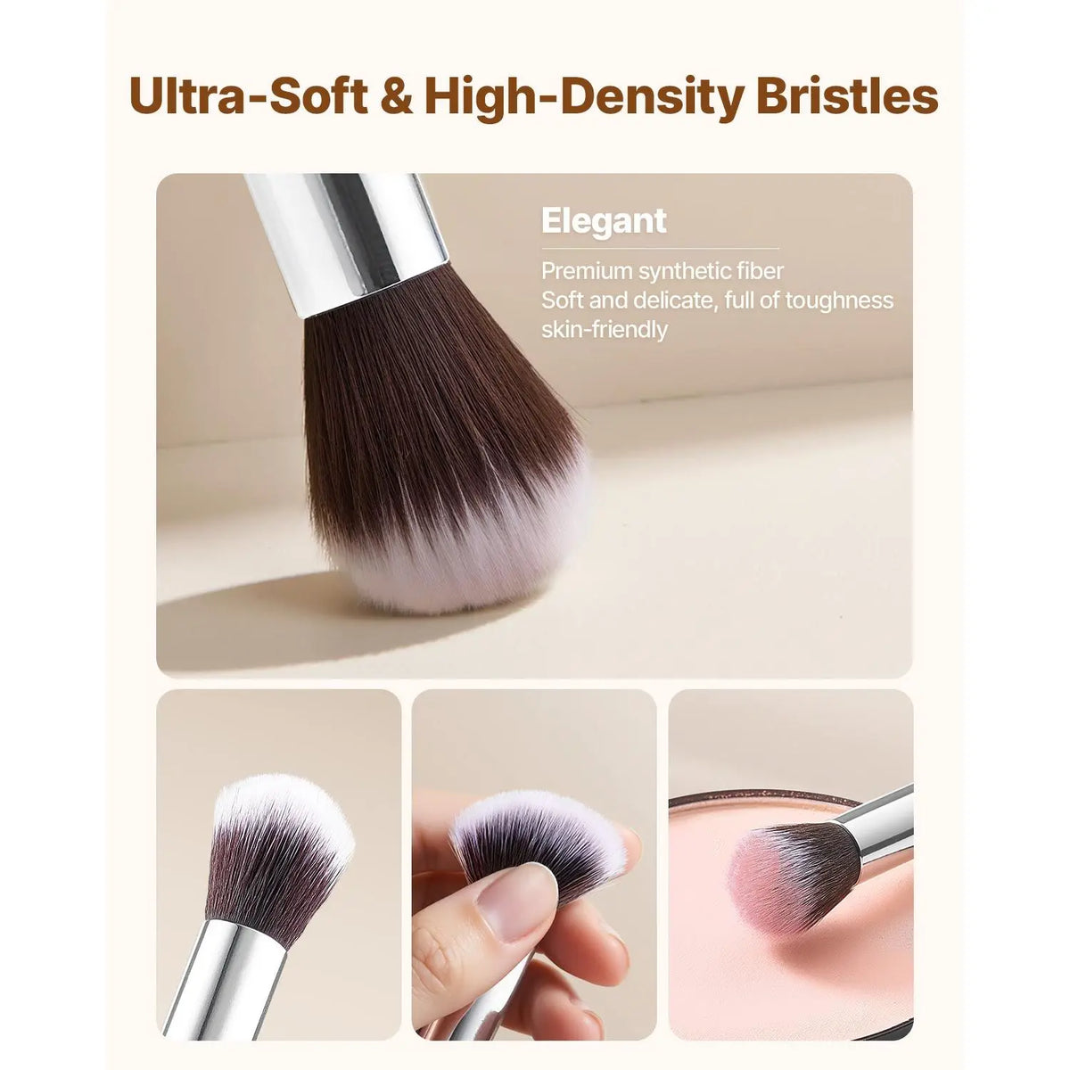 Professional Vegan 15-Piece Makeup Brush Set Foundation Blending Eyeshadow Soft Synthetic Bristles Ergonomic Flat Brushes